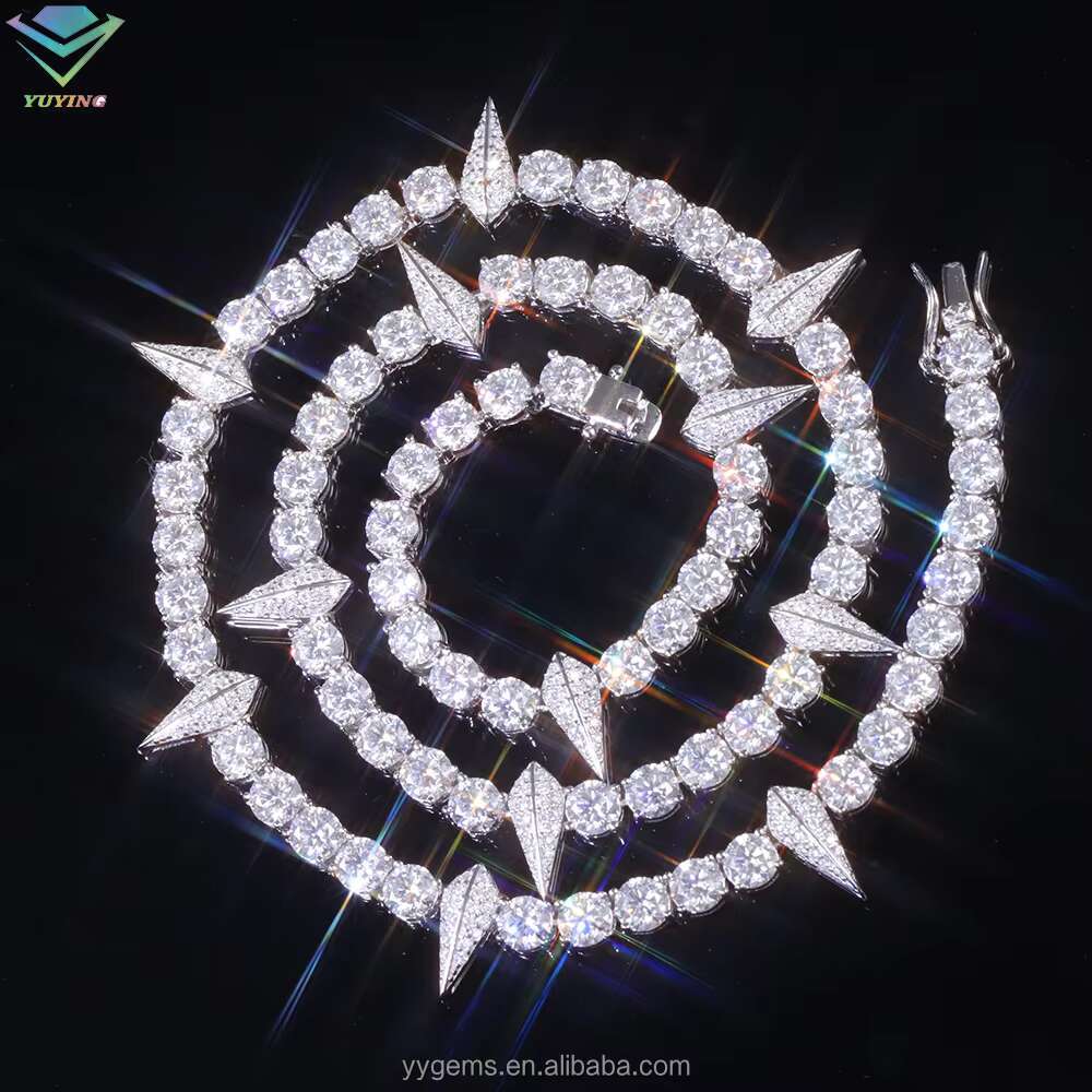 Yu Ying Spiked Style Tennis Chain Hip Hop Jewelry Pass Tester 925 Sterling Silver VVS Moissanite Cross Tennis Chain