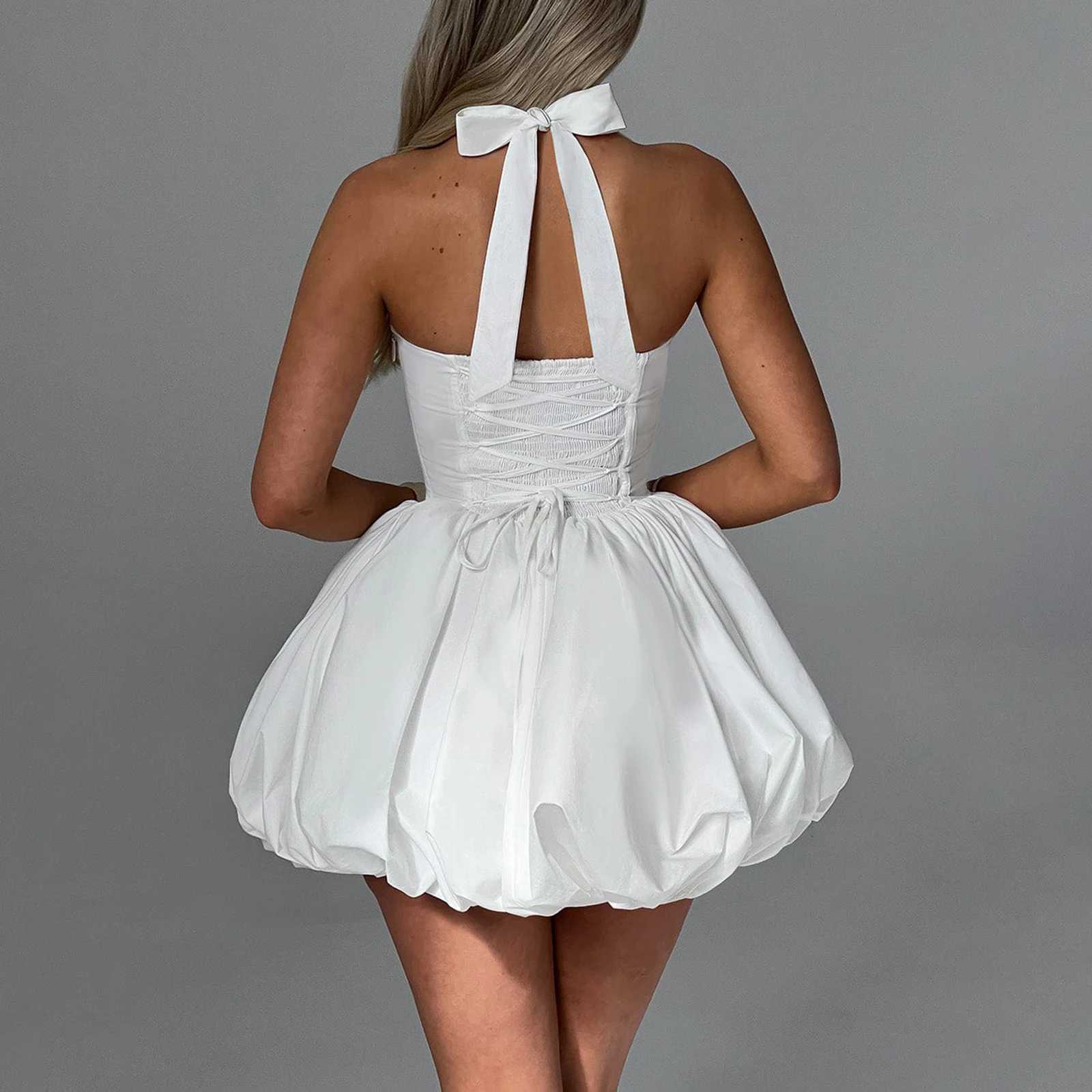 Womens Bubble Strap Mini Dress Elegant Summer Sleeveless Strap Tight corset Party Club Short Skirt Y2K Street ClothingXJ250504