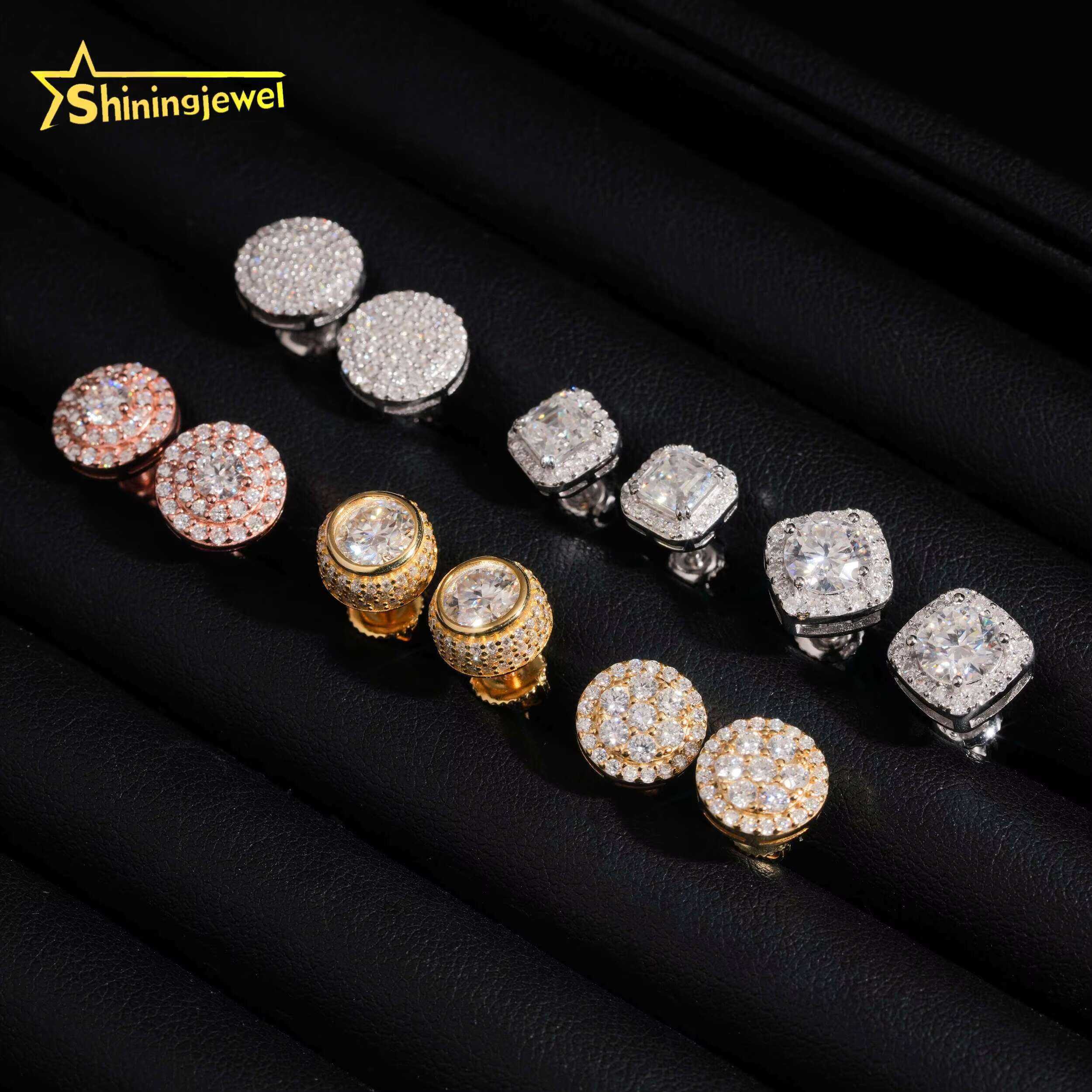 High Quality 925 Silver Men Women Stud Earrings Moissanite Fine Jewelry Hip Hop VVS D Color Moissanite Earrings Screw Back
