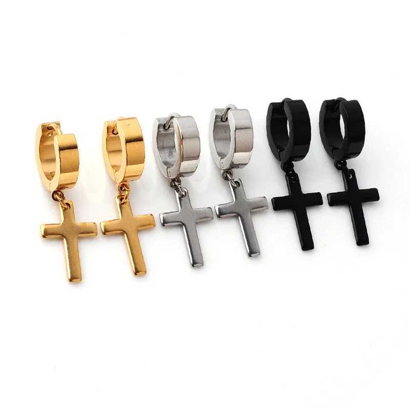 2 pieces of stainless steel mens cross star punk pendant earrings Gothic womens cross earrings pendant perforated jewelryXJ250505