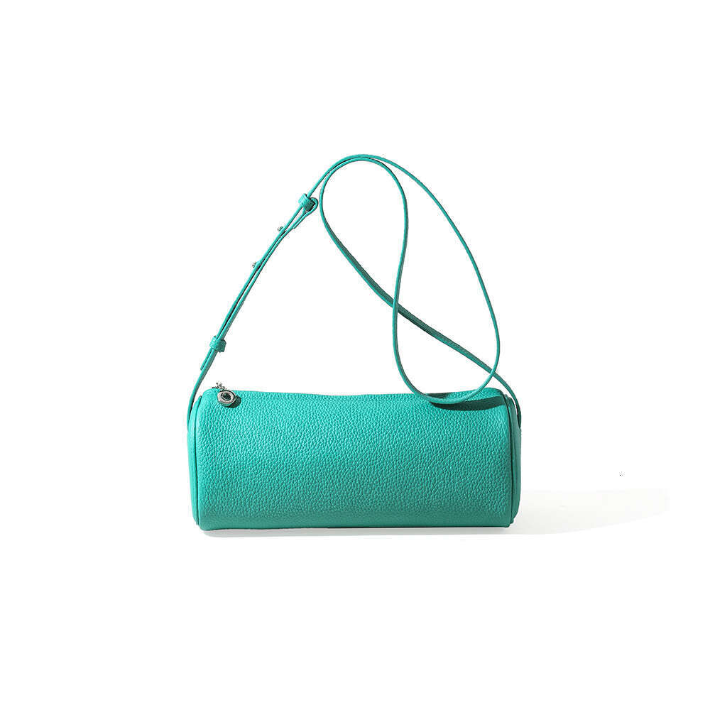 Simplified Style Pen Holder 2025 New Genuine Leather Women's Fashionable Commuting Cylindrical Bag, Large Capacity Trendy Crossbody Bag