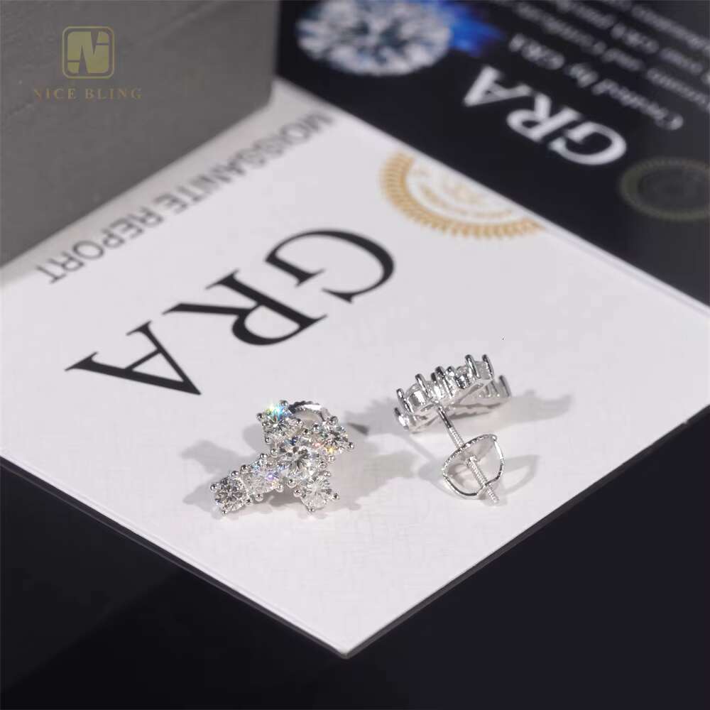 Fashion Hip Hop Moissanite Jewelry Ear Studs 925 Sterling Silver Ice Out Moissanite Diamond Cross Shape Stud Earring for Women