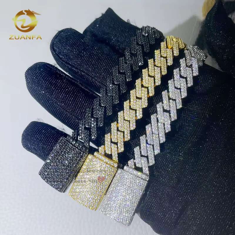 Rapper Jewelry Hip Hop Sterling Silver 2 Rows Iced Out VVS Diamond Rapper Jewelry 10MM Moissanite Cuban Link Chain