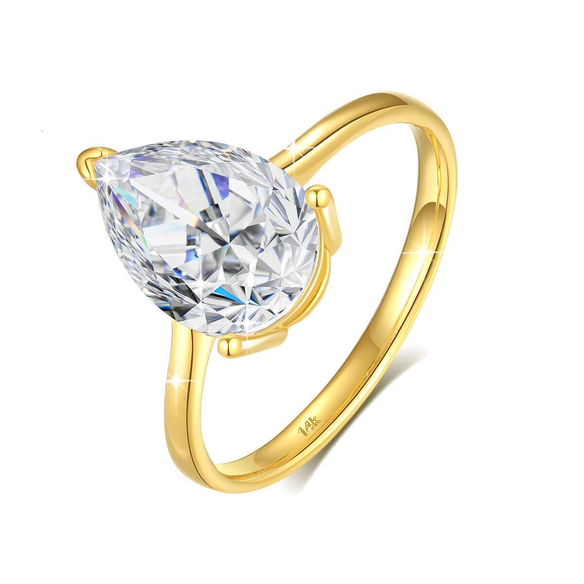 D VVS1 Moissanite Diamond Rings Real 14K Gold Water Drop 7*10mm 2CT for Women Anniversary Wedding Ring Jewelry Gift