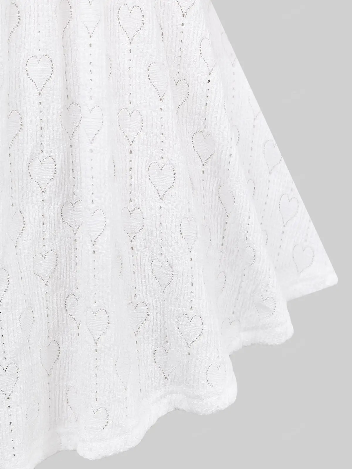 Rol Plus Size Womens Tshirt White Pointelle Hollow Heart Lace Decorative Ruffle Bow Button Panel Top 250430Z