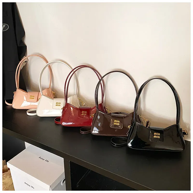 hot free shipping designer shoulder bags new casual handbag fashionable patent leather black Underarm bag for women
