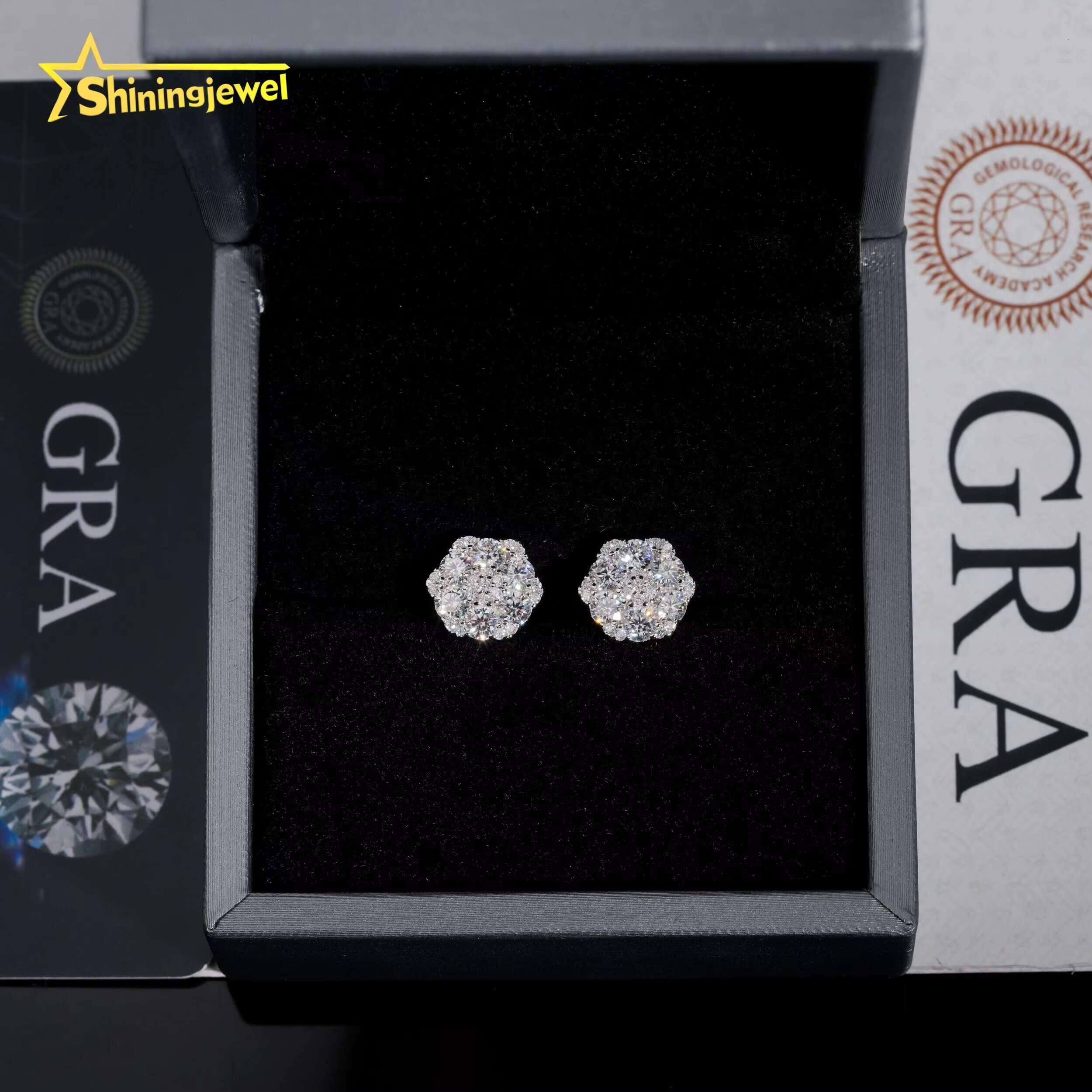 GRA Certificated Factory Price Iced Out 925 Silver Screw Back Stud Moissanite Diamond Earrings
