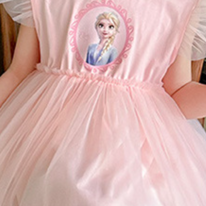 DISNEY kids designer clothes Frozen Elsa princess girls designer clothes baby girl Flying-sleeve summer dress Comfortable soft label-free design.