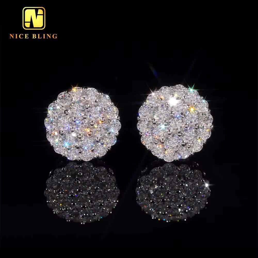 Shining Fashion Jewelry Earrings VVS Diamond Fully Iced Out 925 Silver Jewelry Moissanite Stud Earrings