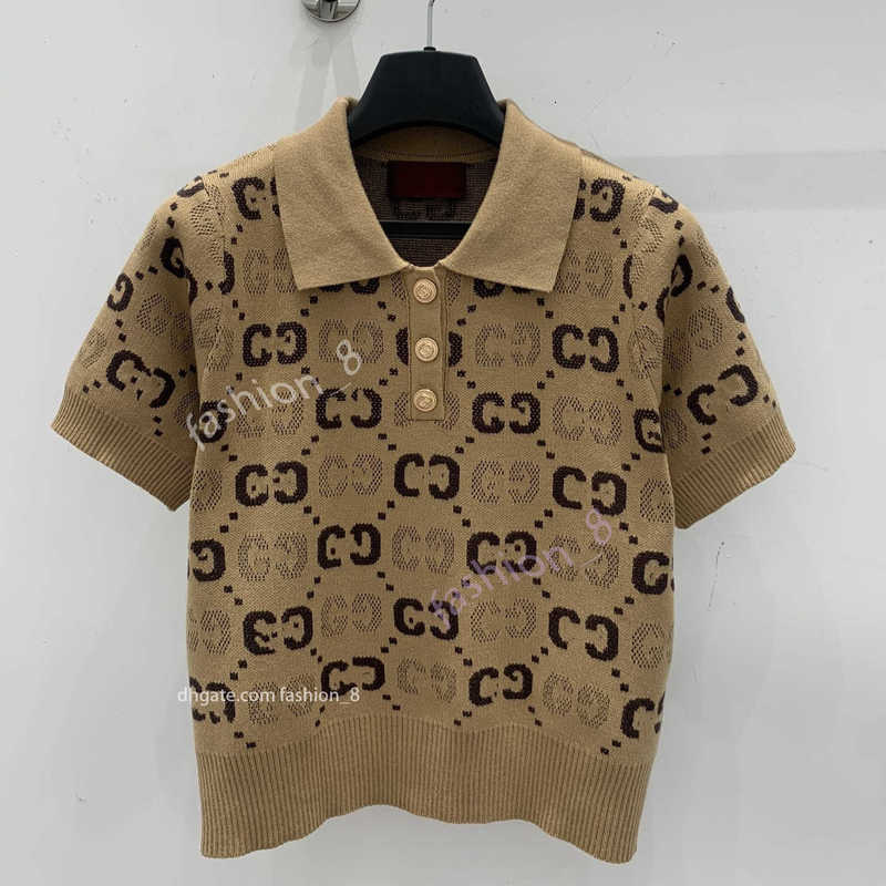 Designer mirror quality Women's T-Shirt 25 Summer New Knitted Collar Short Sleeve Collar Double Metal Button Decoration Classic Double Old Flower Jacquard