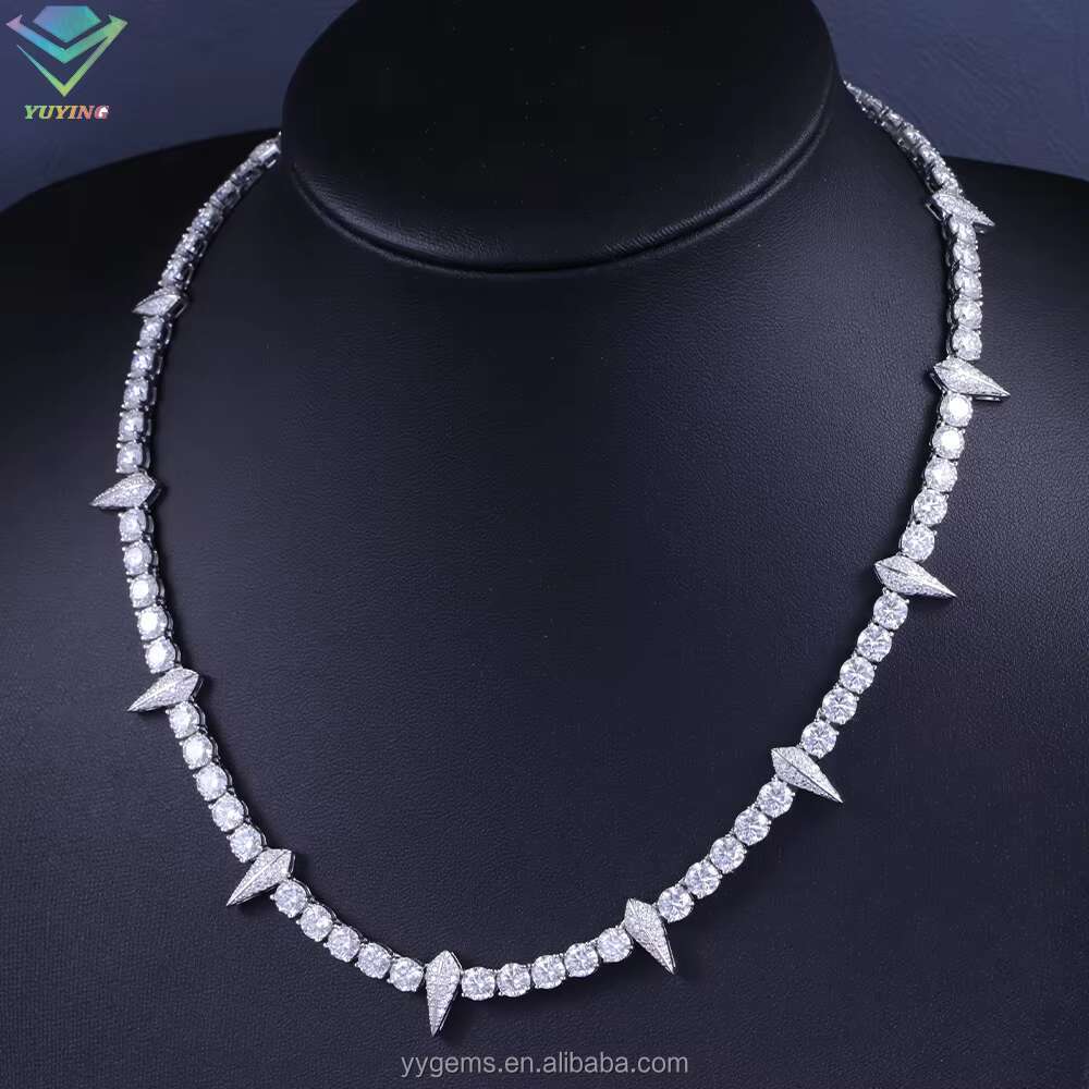 Yu Ying Spiked Style Tennis Chain Hip Hop Jewelry Pass Tester 925 Sterling Silver VVS Moissanite Cross Tennis Chain