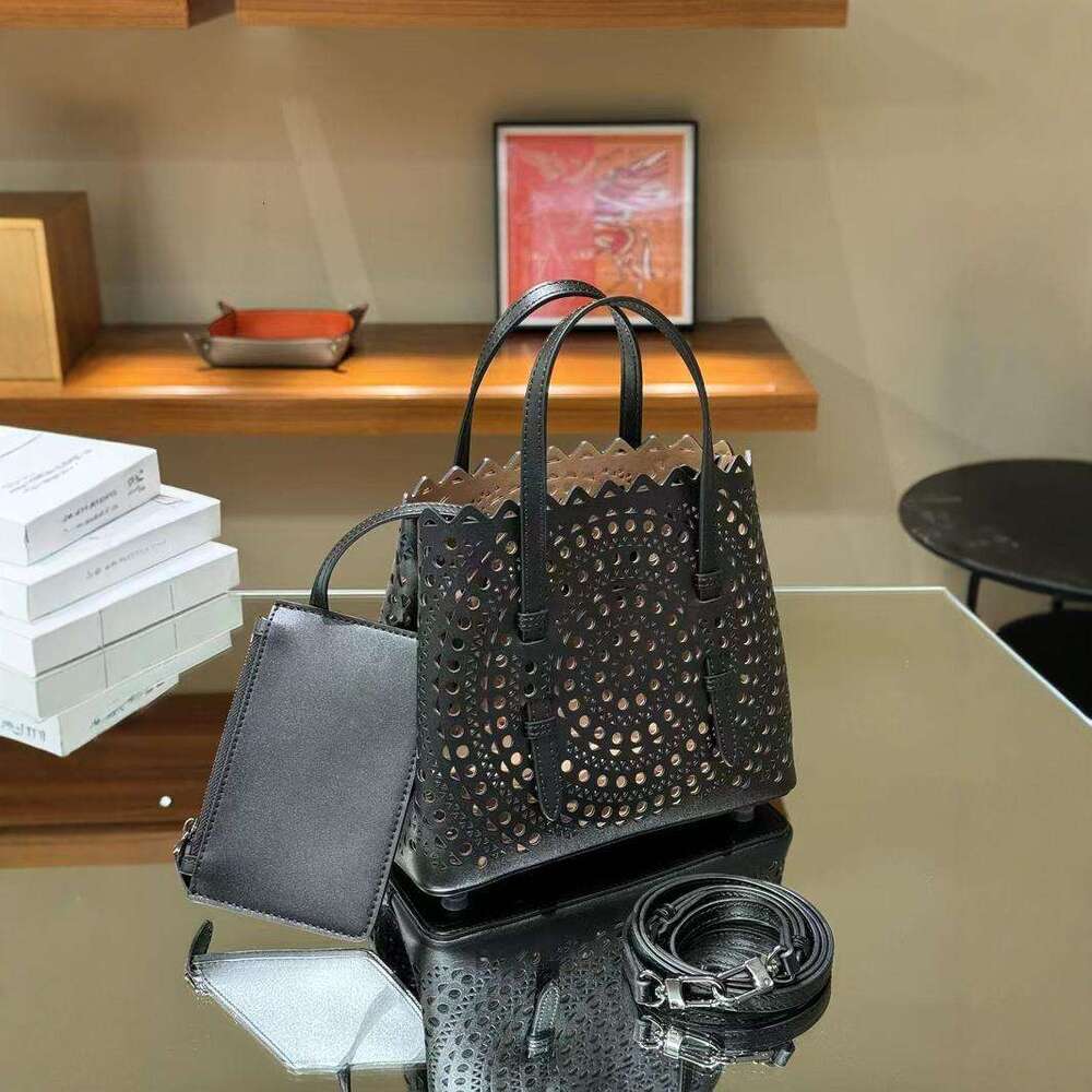 MINA Cowhide Hollowed Out French Casual Leather Women's Fashionable And Versatile Single Shoulder Crossbody Bag, Vegetable Basket Handbag
