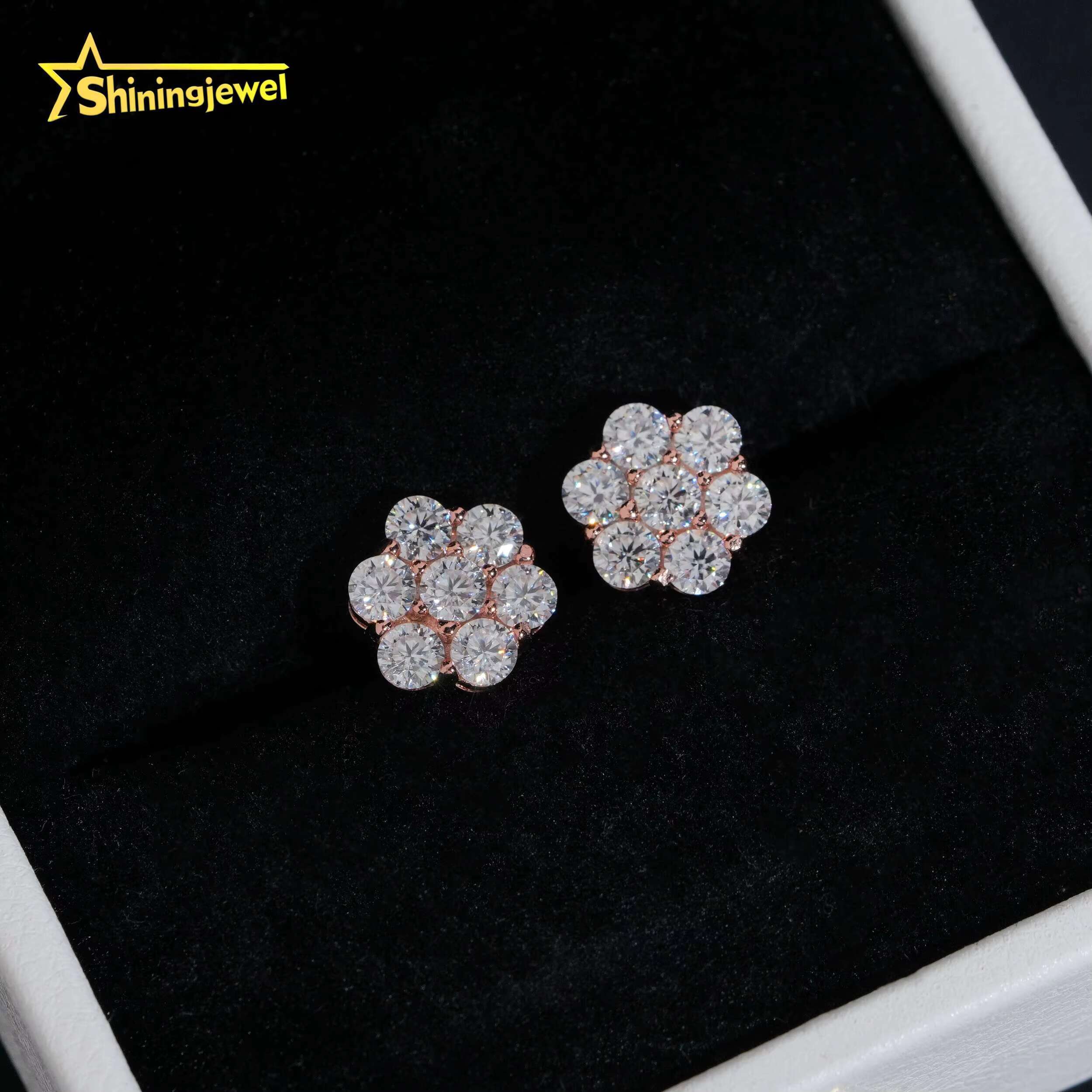 Hot Sale 9mm Blue Green Black Moissanite Flower Stud Earrings Hip Hop 925 Silver Gold Plated Cluster Pass Diamond Tester