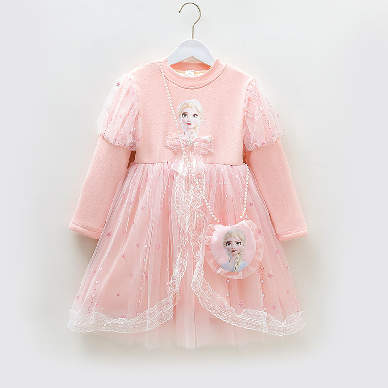 DISNEY Frozen Elsa princess Children's autumn dress kids designer clothes long sleeves and puffy skirt girl's dress