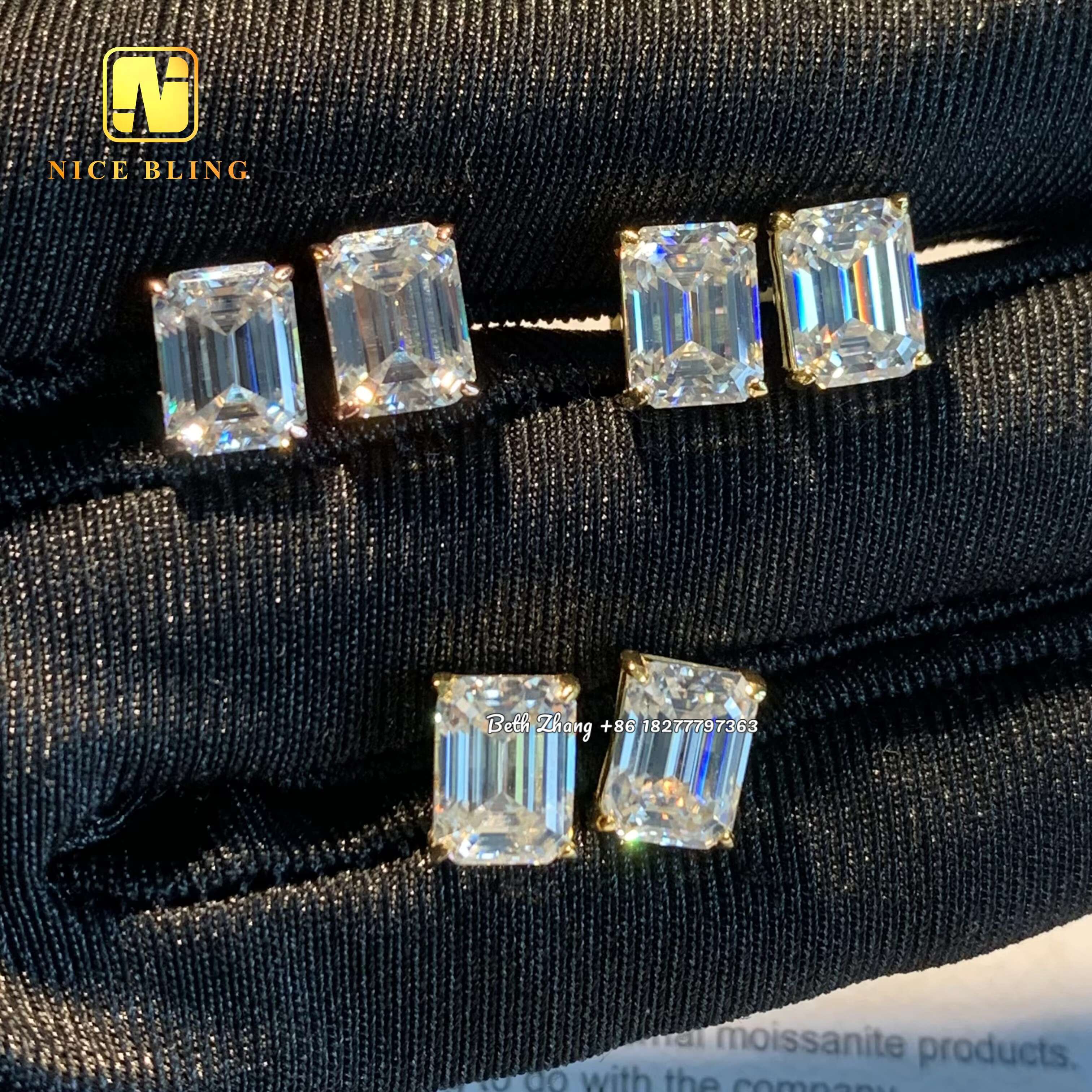VVS D Emerald Moissanite Diamond Earrings 925 Silver Hip Hop Jewelry Luxury Men Women Fashionable Ear Studs