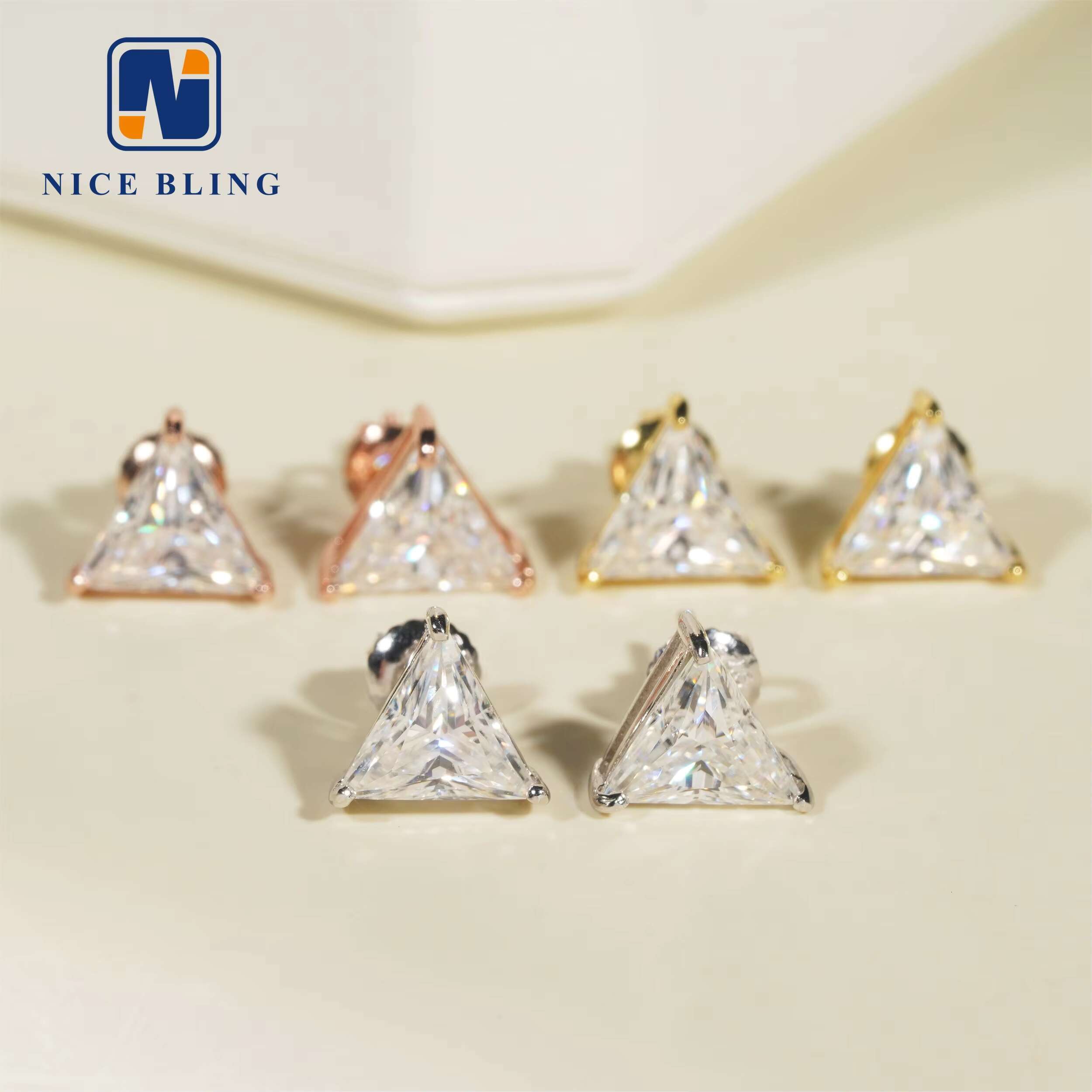 Chic Unisex Moissanite Hoop Studs | Rhodium-Coated Triangle Design with Sparkling Jewels