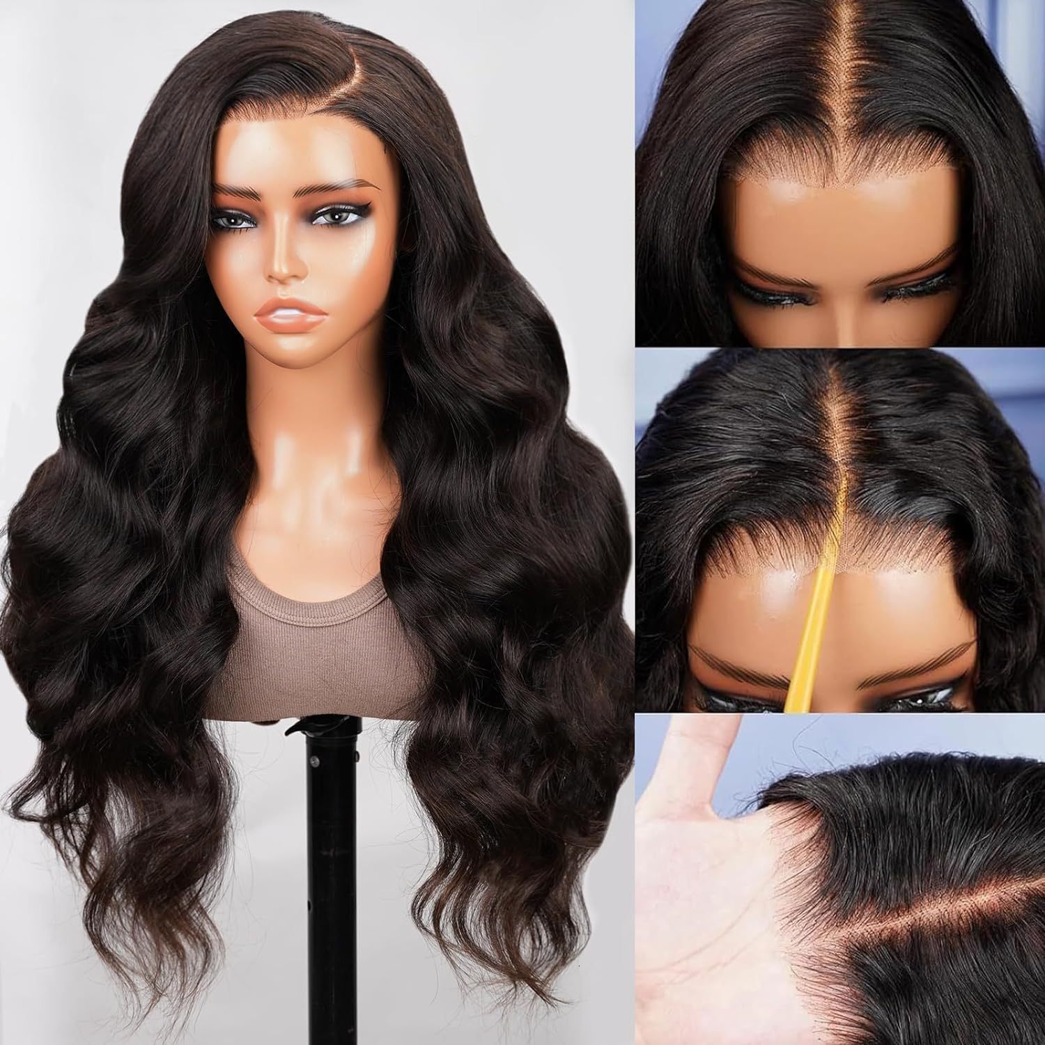 front Womens lace synthetic wig black long curly hair with big waves body wigs