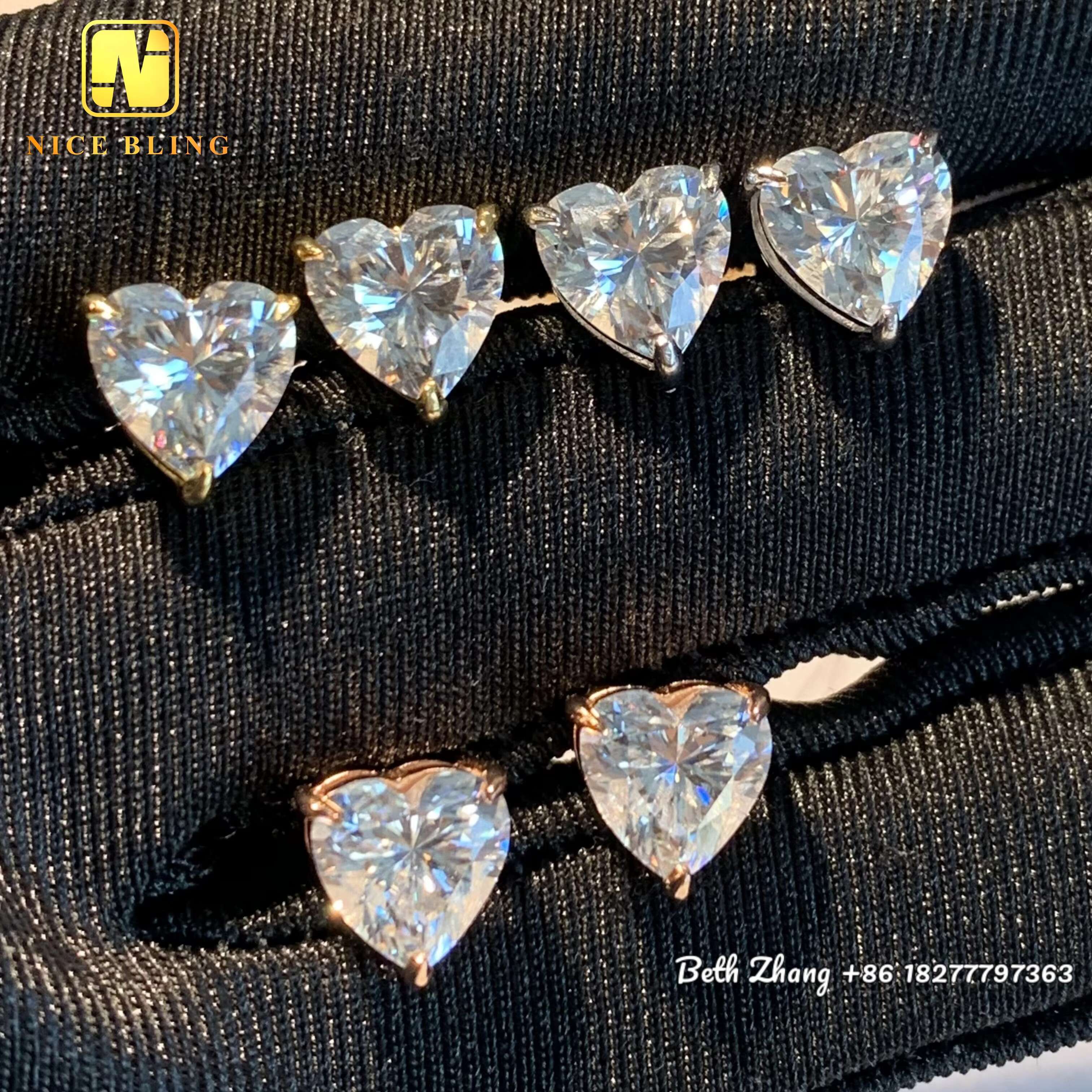 New Arrival 925 Silver Earrings Unisex Heart Shape Moissanite Diamond Ear Studs Screw Back/push Pack Fashion Jewelry