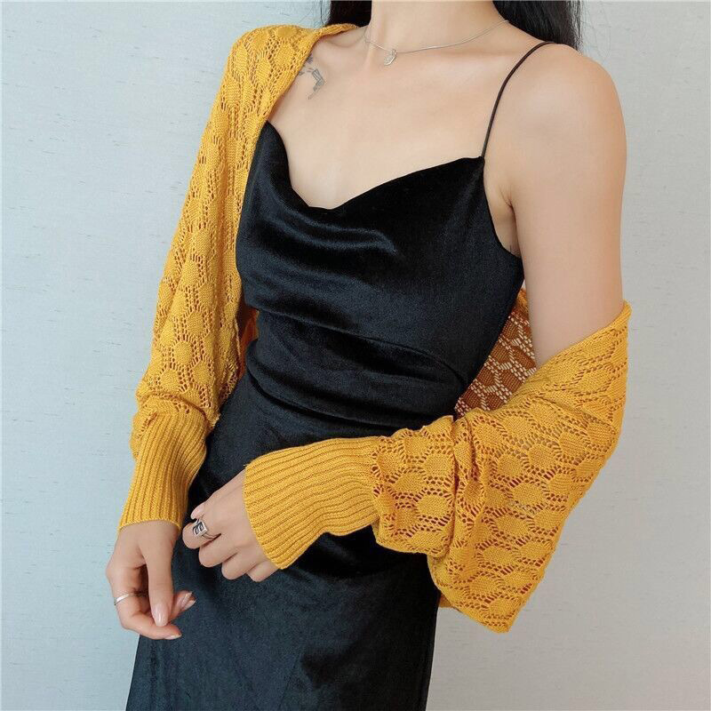K627 Loose matching cheongsam shawl hollow thin jacket sunscreen knitted cardigan long-sleeved small waistcoat female summer air conditioning