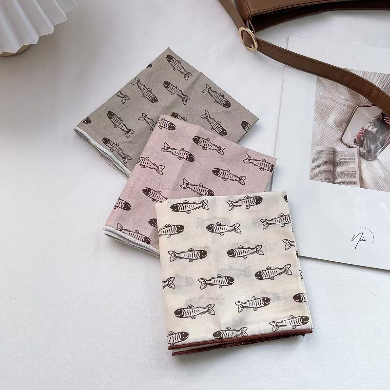 T634 printed cotton small square scarf for women in spring and summer Japanese style all-match student decorative scarf headscarf thin scarf