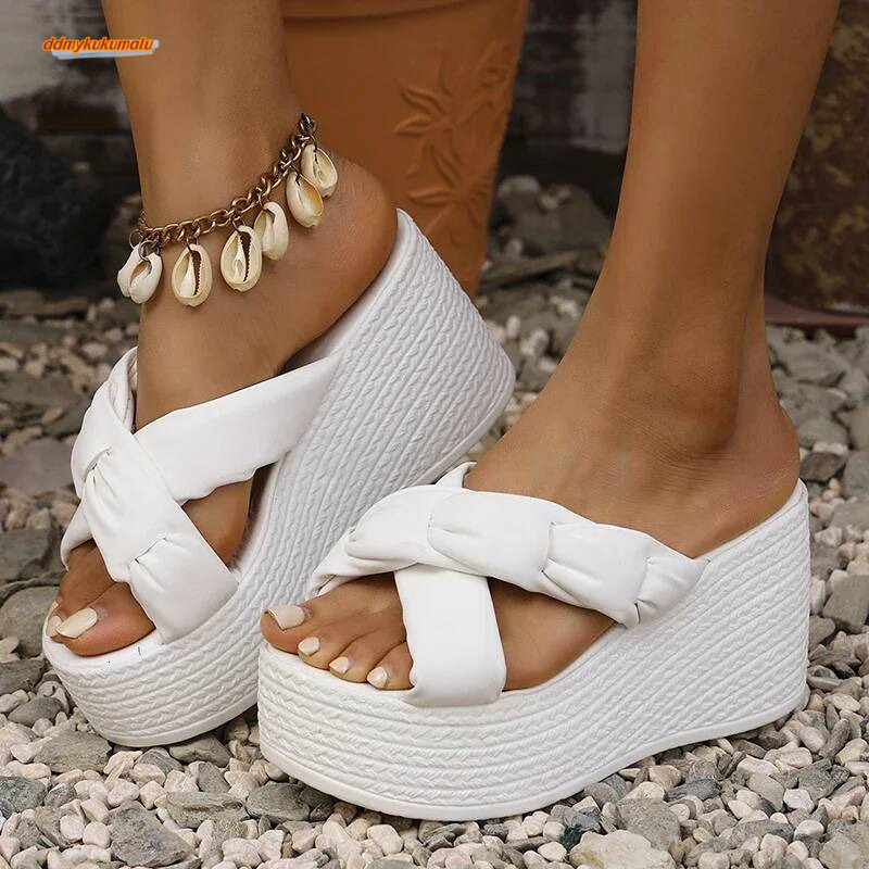 Cross Strap Wedge Heel Sandals for Women Summer 2025 Fashion Chunky Platform Sandalias Mujer Comfort Thick Bottom Beach Slippers ddmykukumalu