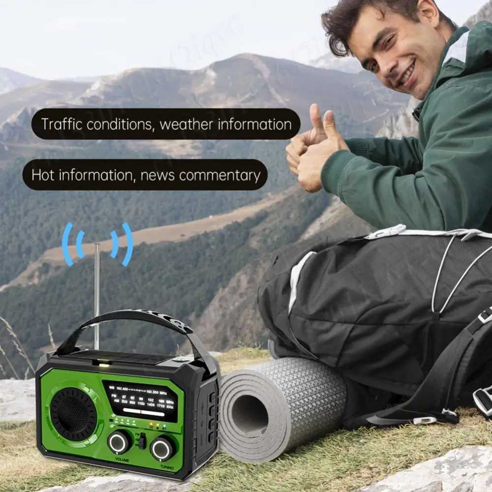 2025 16000mAh AM/FM/WB NOAA Weather Radio Solar Handle Radio LED Flashlight Reading Light Bluetooth 5.3 Speaker Emergency Radio X2505051