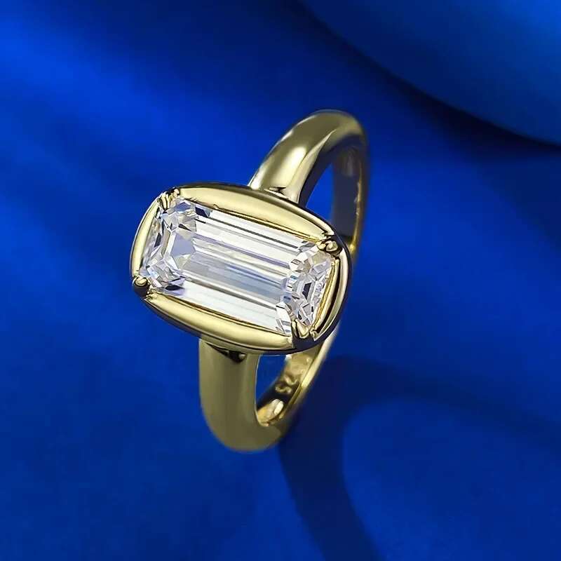 14K Gold Emerald Cut Lab Diamond Ring 100% Real 925 Sterling Silver Engagement Wedding Band Rings for Women Promise Jewelry
