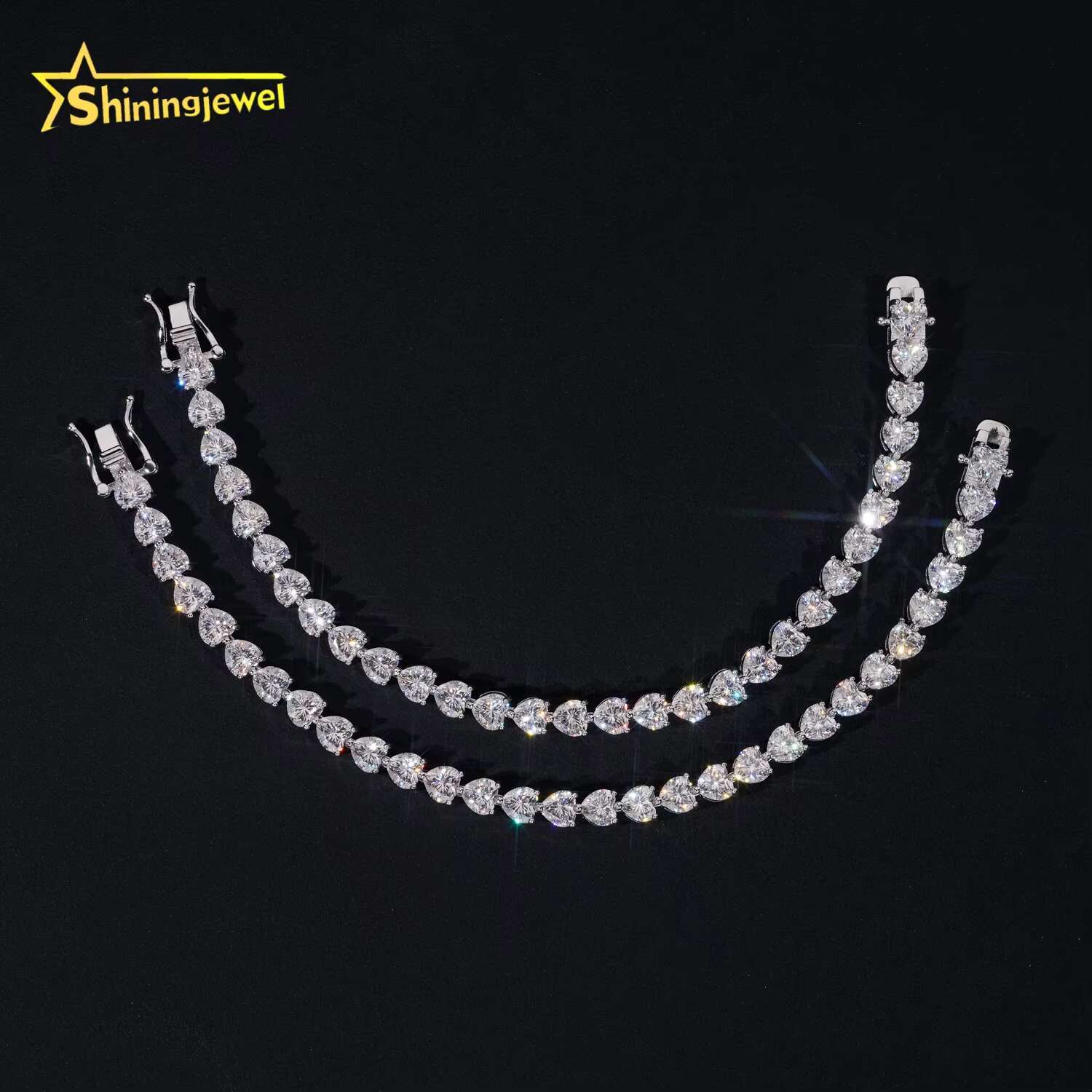 Trendy 925 Sterling Silver Heart Cut Moissanite Tennis Bracelet Iced Out Men Women Moissanite Bracelet Daily Wear