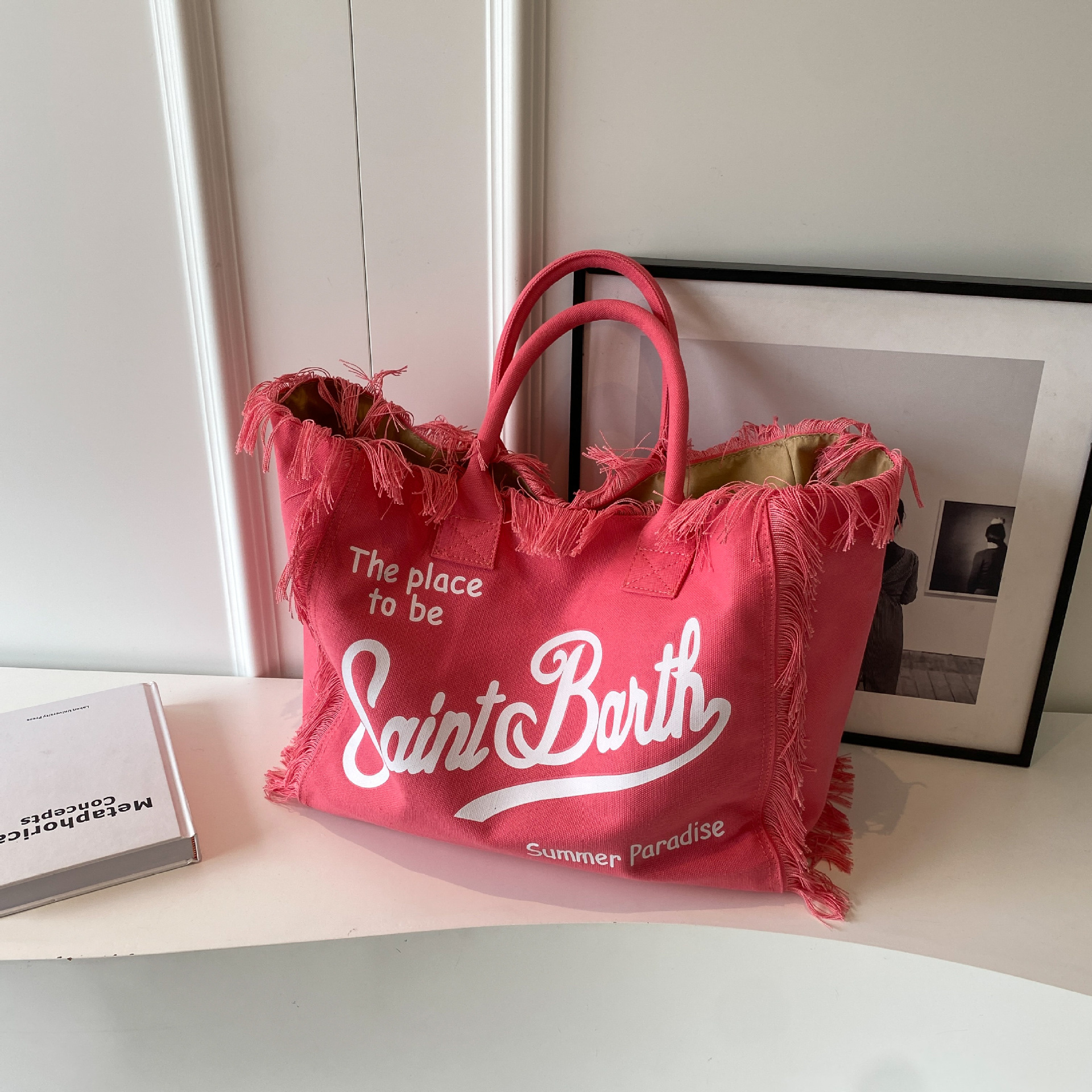 Hot-selling new bags, beach large-capacity single-shoulder commuter bags, handcrafted fringed denim printed tote bags