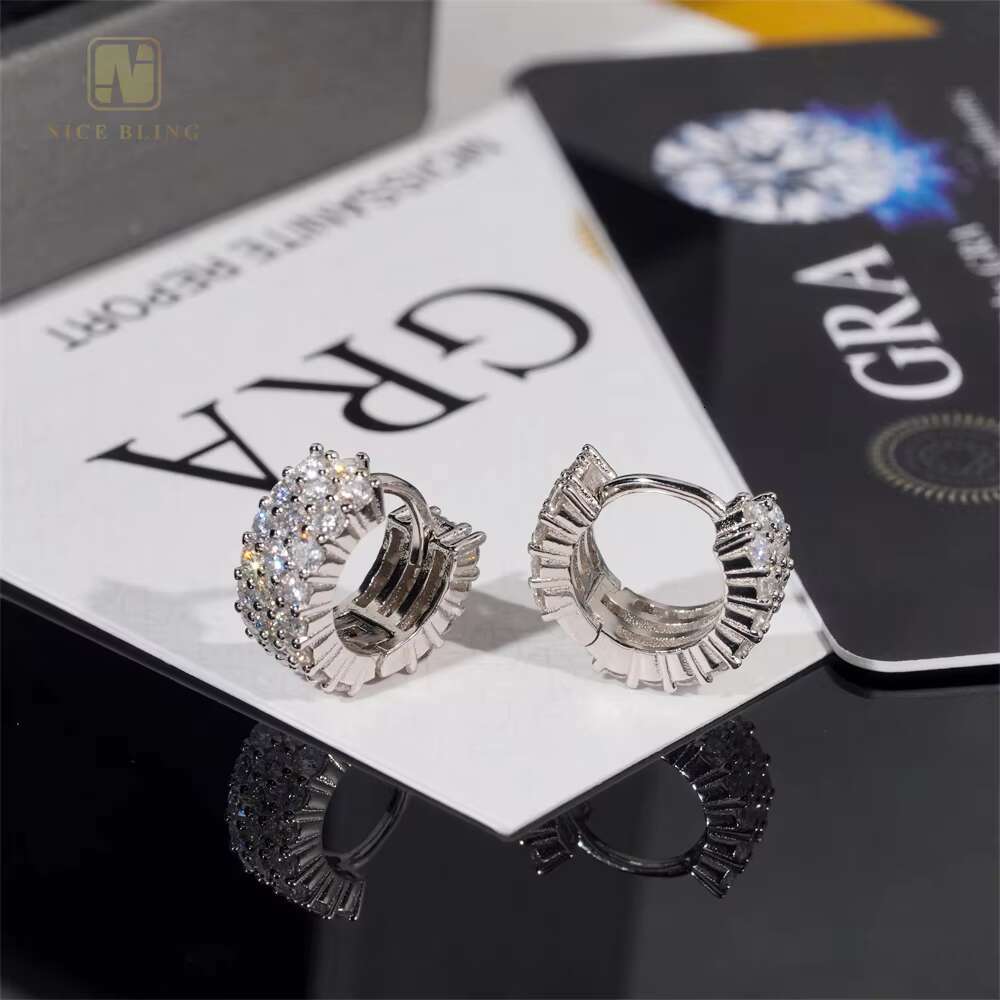 Iced Out Hoop Pass Diamond Tester Jewelry Ear Stud Moissanite Diamond Silver 925 VVS Moissanite Iced Out Stud Earring for Women