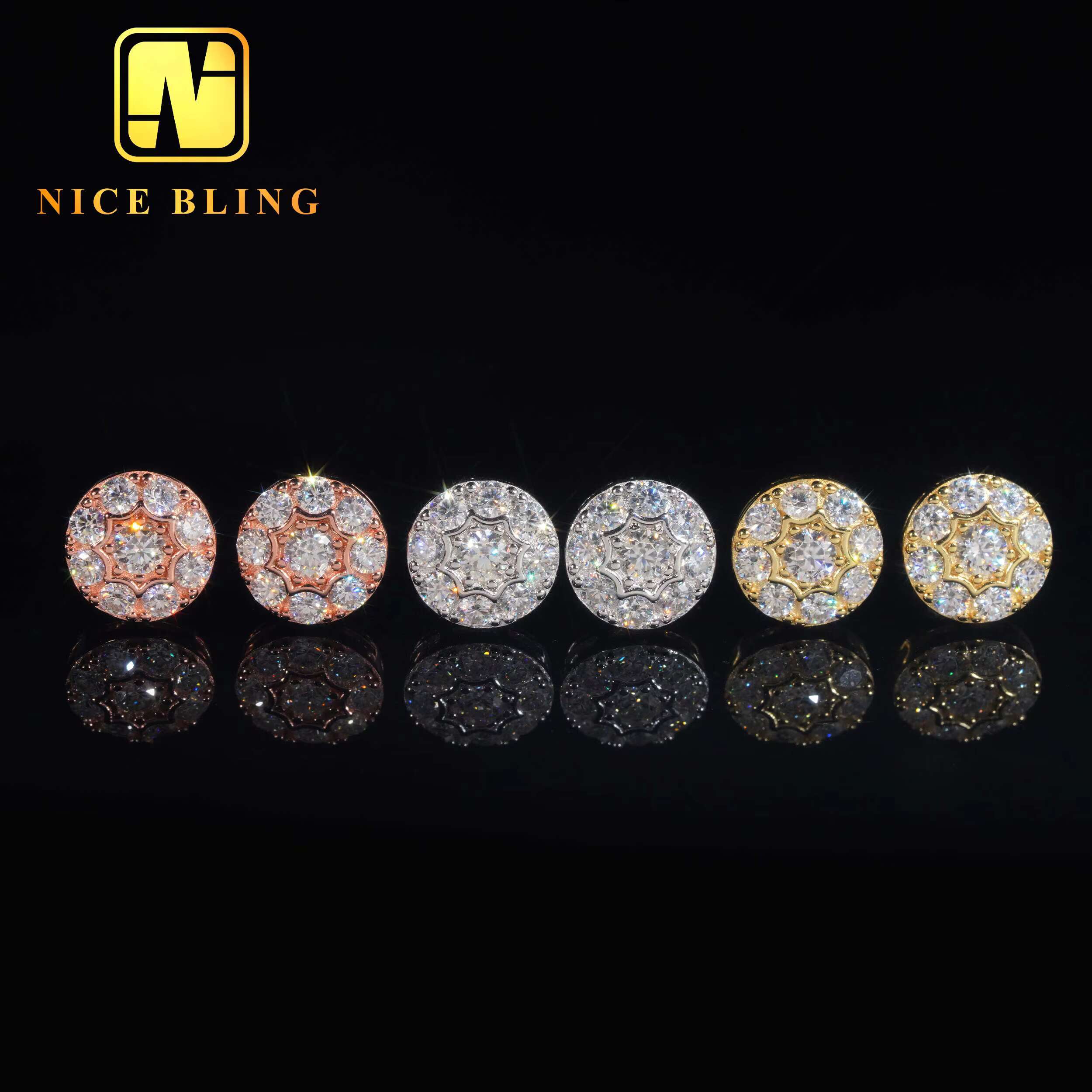 Trendy Iced Out Ear Stud 925 Sterling Silver Moissanite Jewelry Hip Hop Stud Earring for Women