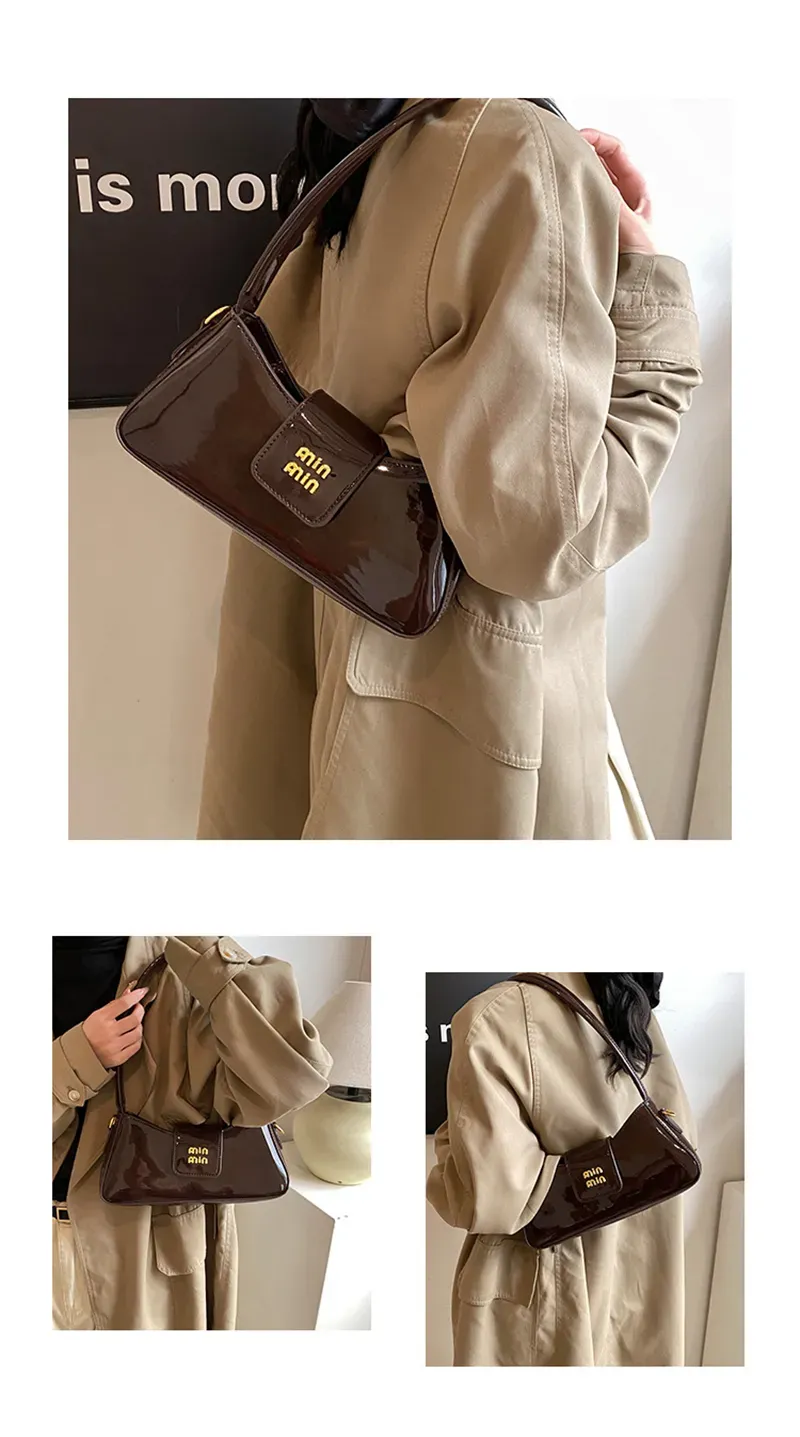 hot free shipping designer shoulder bags new casual handbag fashionable patent leather black Underarm bag for women