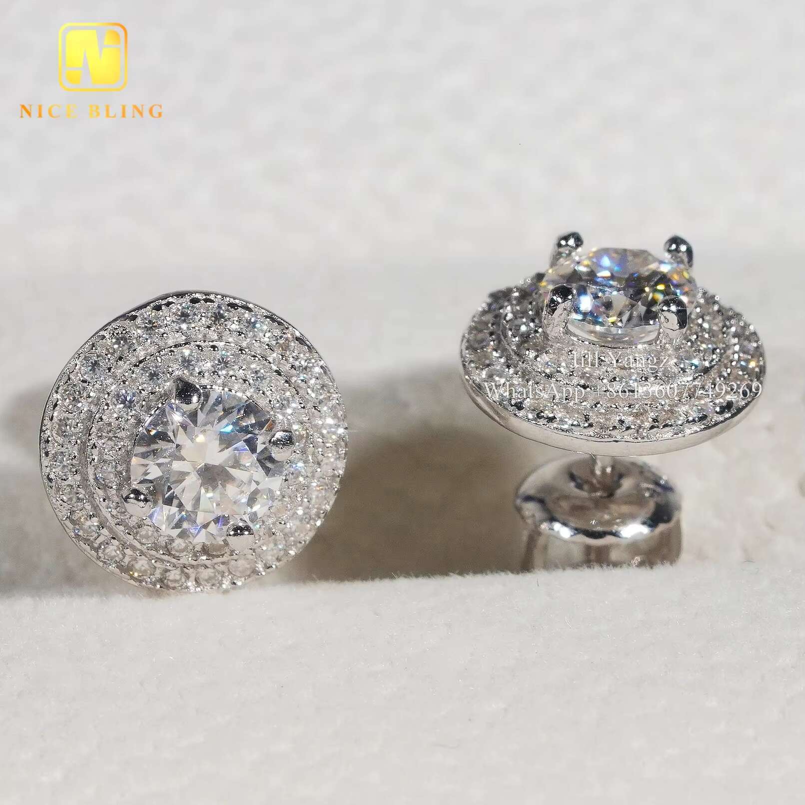 Ready to Ship Jewelry Wholesale Round Circle Ear Studs Screw Back Earrings 925 Rhodium Plating Jewelry Moissanite Stud Earring