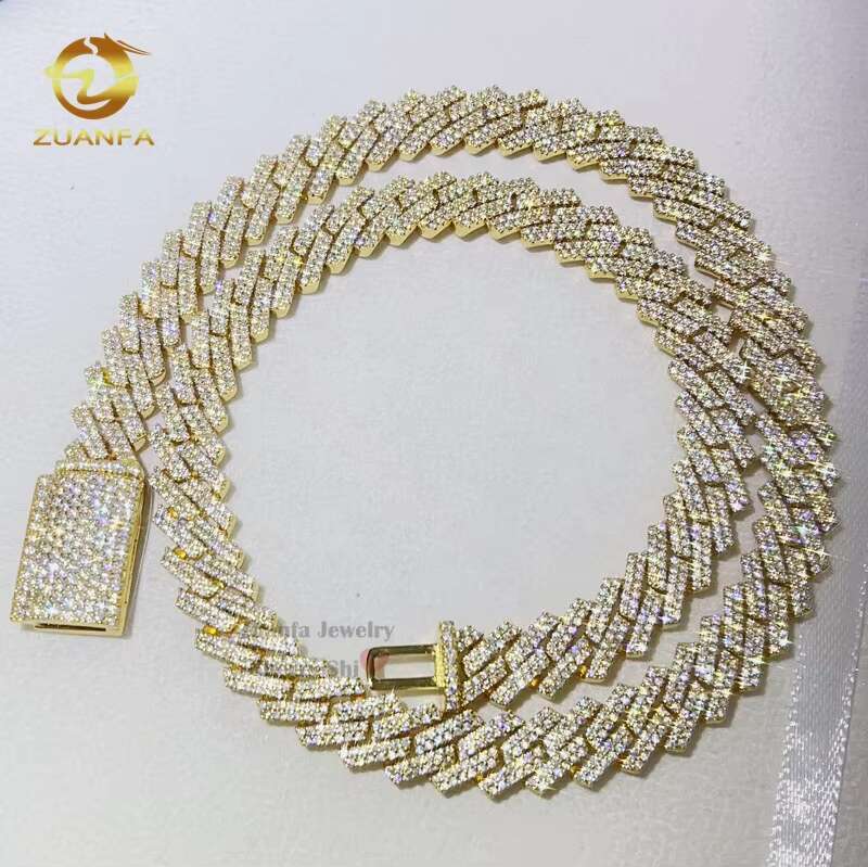Rapper Jewelry Hip Hop Sterling Silver 2 Rows Iced Out VVS Diamond Rapper Jewelry 10MM Moissanite Cuban Link Chain