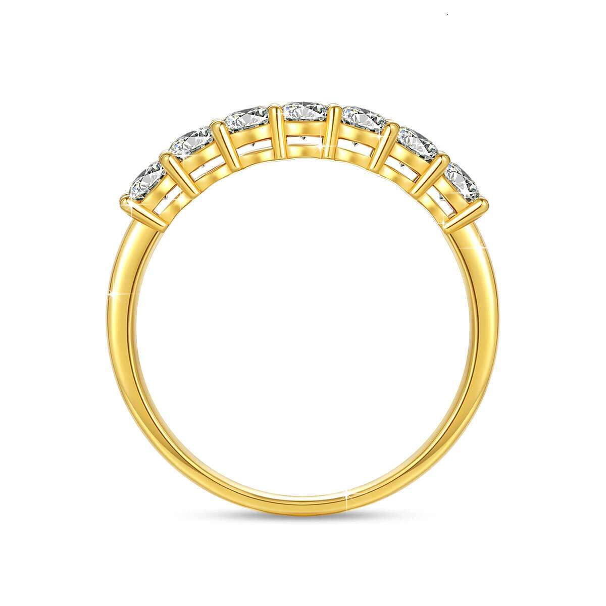 7 Stone Moissanite Ring 100% 14K Yellow Gold 585 for Women Classic Jewelry Engag e ment Wedding B and Christmas Gifts