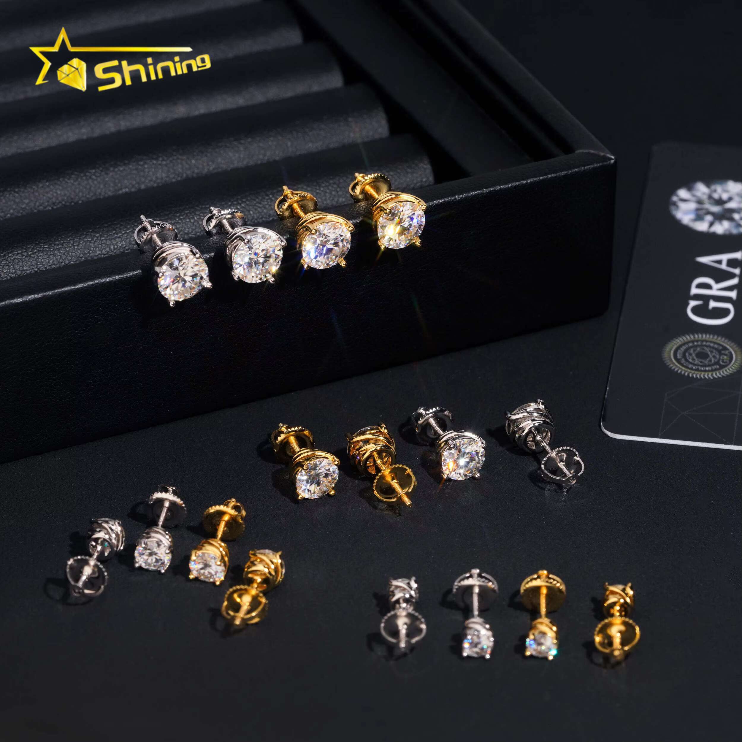 925 Silver Hip Hop Sparkling Moissanite Stud Earrings with Iced Out Setting DHL 7-Day Shipping 100+ Designs Ready Stock.