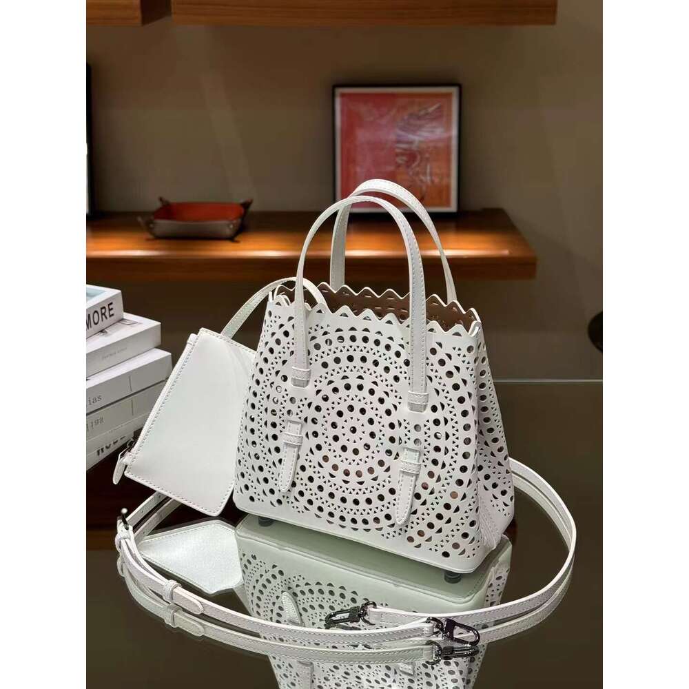 MINA Cowhide Hollowed Out French Casual Leather Women's Fashionable And Versatile Single Shoulder Crossbody Bag, Vegetable Basket Handbag