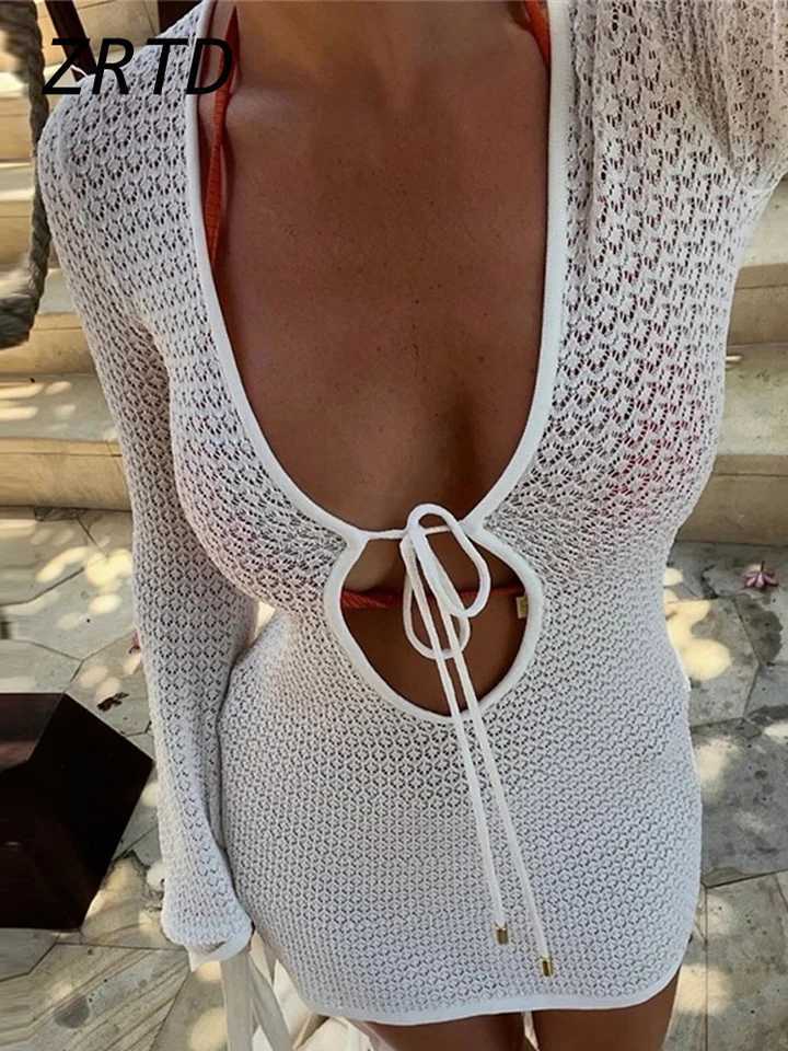 Beach Knitted Hollow Short Dress Womens Fashion Lace Top Dress Womens Dress 2025 Spring/Summer Womens Vacation Pure Cotton DressXJ250504
