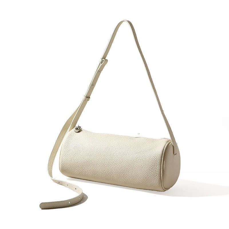 Simplified Style Pen Holder 2025 New Genuine Leather Women's Fashionable Commuting Cylindrical Bag, Large Capacity Trendy Crossbody Bag