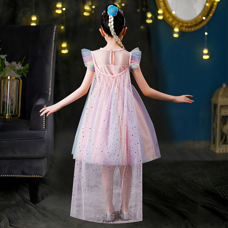 DISNEY Girls designer clothes Princess Elsa Little girl summer outfit rainbow fancy dress children's dress