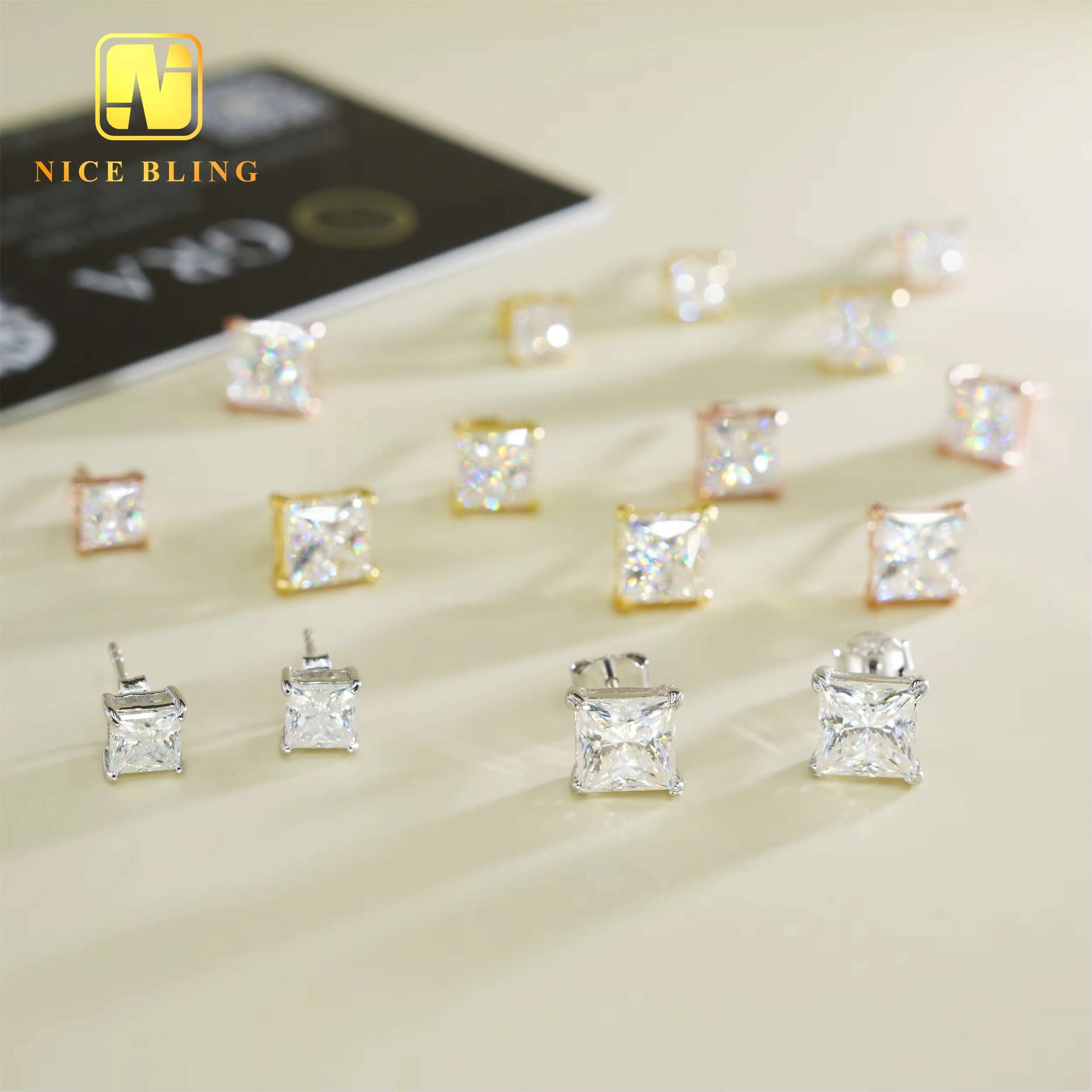 Wholesale Price Hip Hop Moissanite Diamond Earrings Princess Cut Lab Diamond Studs Men Women Sterling Silver Solitaire Earrings