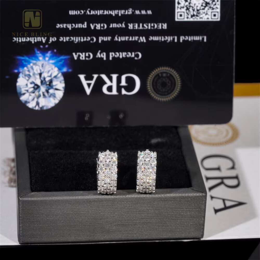 Iced Out Hoop Pass Diamond Tester Jewelry Ear Stud Moissanite Diamond Silver 925 VVS Moissanite Iced Out Stud Earring for Women