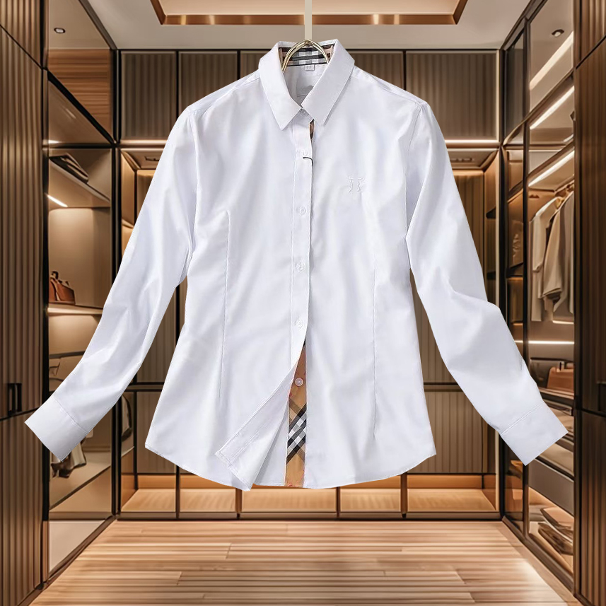 high quality womens long sleeved shirts designer shirts womens classic pure cotton embroidered letters solid color fashion casual business british formal shirts