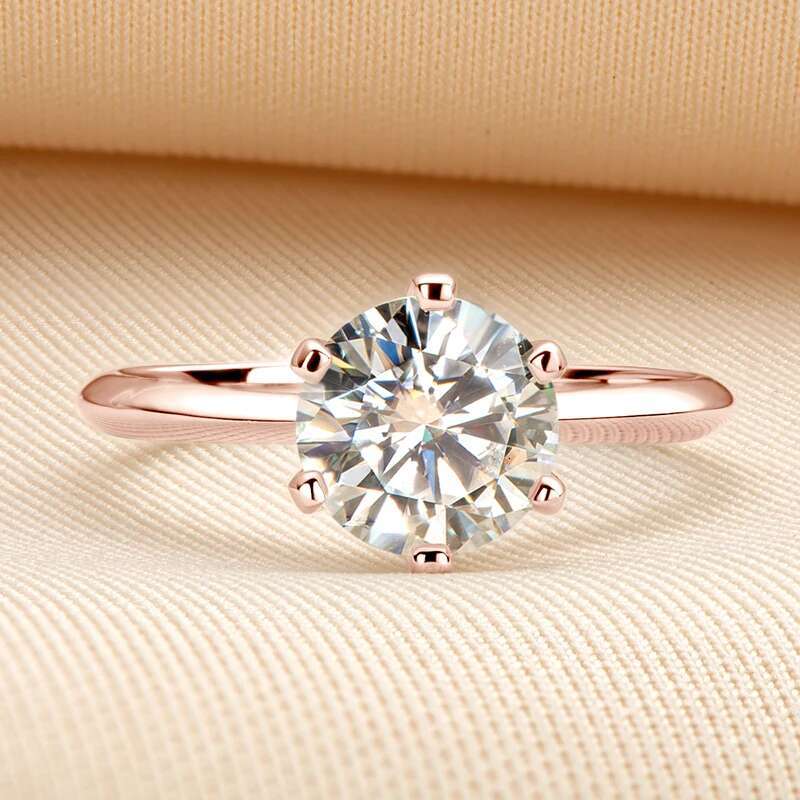 Anziw 0.5CT-3.0CT Moissanite Solitaire Ring 925 Silver Plated Rose Gold Engagement Wedding Band For Women Certified Finger Rings