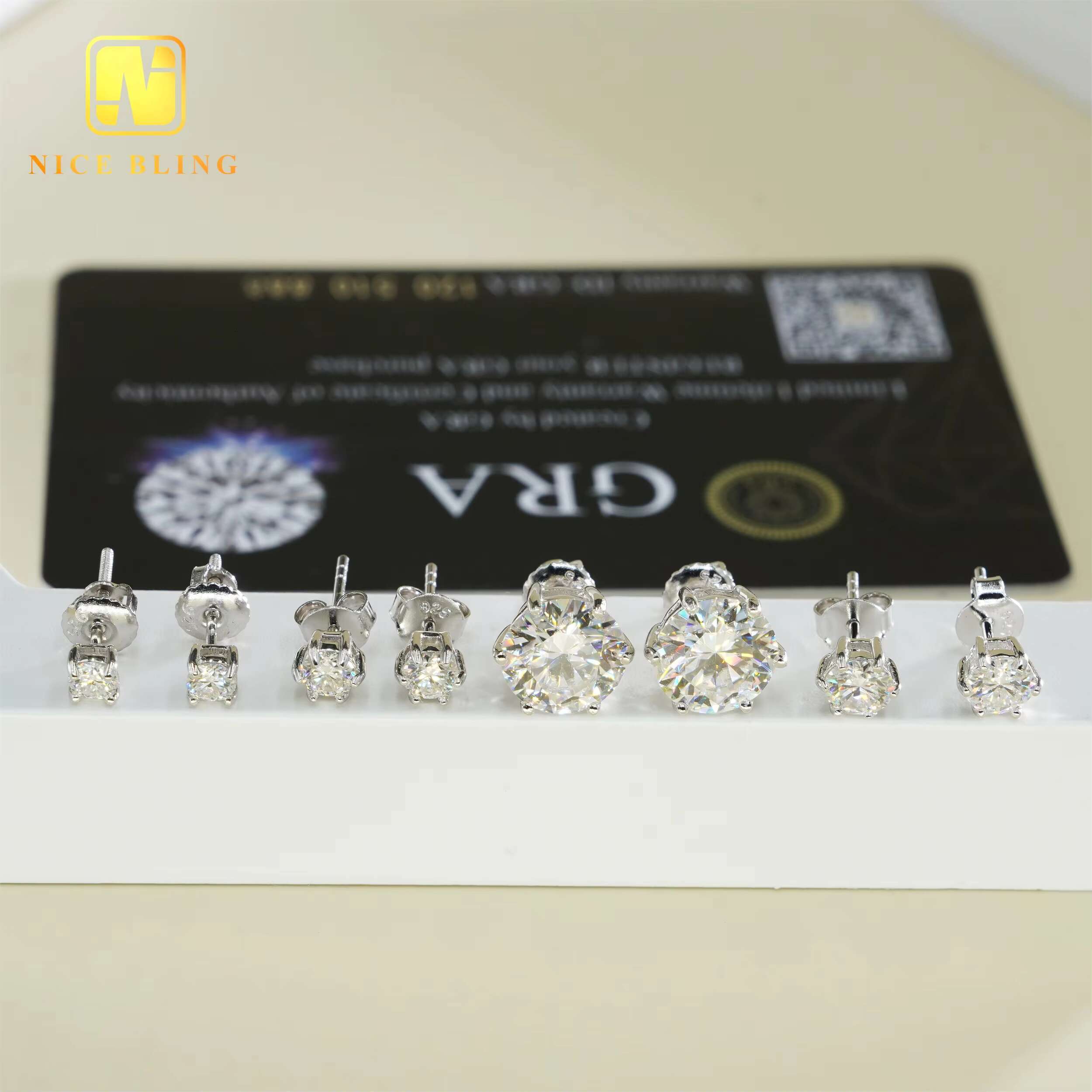 Solitaire Earrings 925 Silver Moissanite Diamond Studs Luxury Hip Hop Jewelry 6 Prong Round Moissanite Ear Studs for Men Women