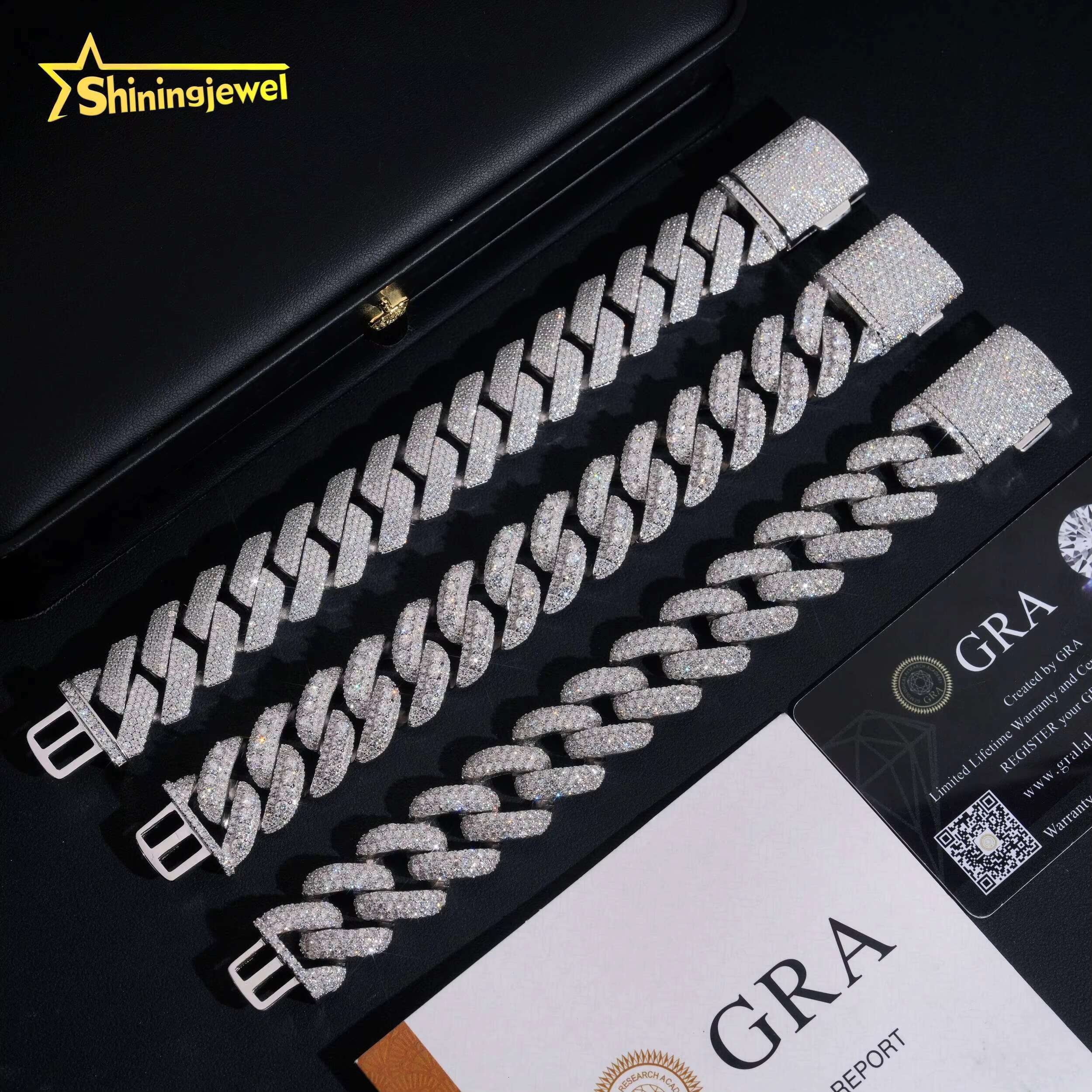 Mens Cuban Bracelet Sterling Silver 925 Luxury Gold Plated VVS GRA Moissanite Pass Diamond Test Hip Hop Cuban Link Chain