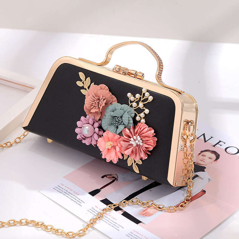 Dinner Bag New High End Handheld Square Flower Banquet Women S Texture Versatile One Shoulder Crossbody Chain Small Bag KQ