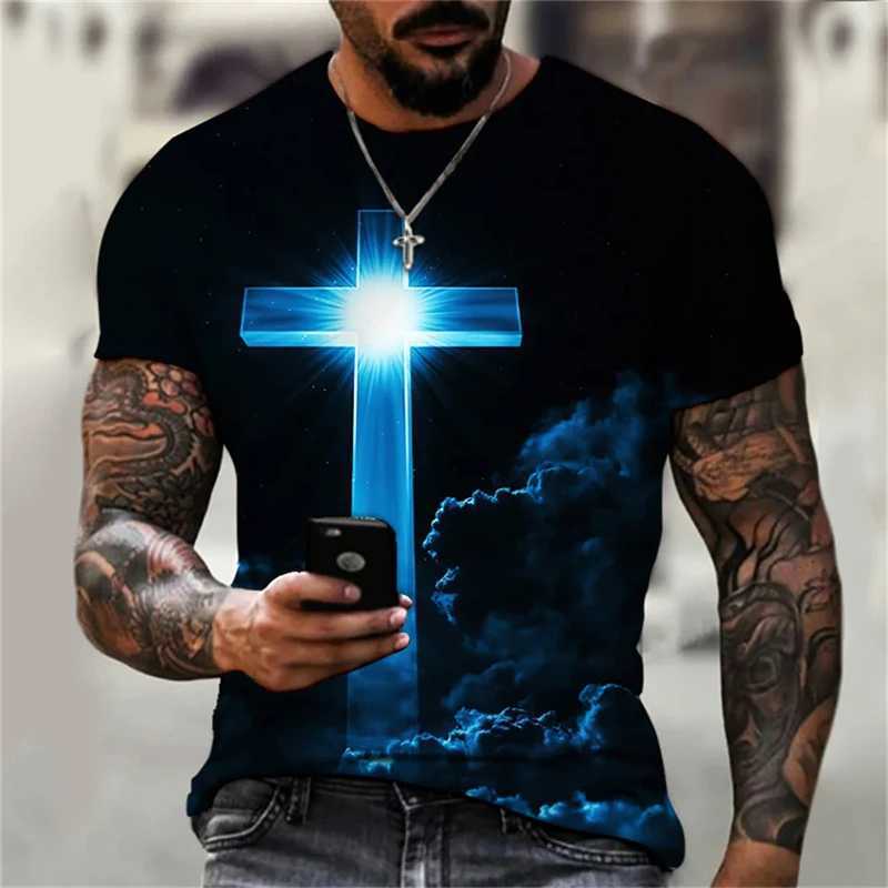Christian mens T-shirt oversized T-shirt Gothic Jesus Christ Cross 3D printed O-neck top retro personalized unisex T-shirt W250505