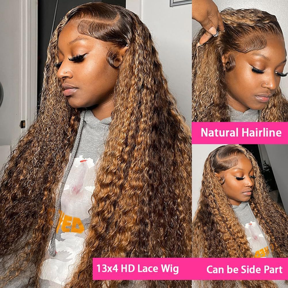 wig New womens fashionable synthetic headband brown mixed color long curly hair hand wrapped small curly hair