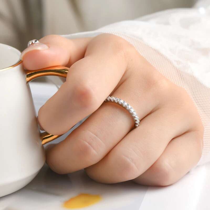 ANZIW 8mm 2.0ct Moissanite Wedding Ring Set Solitaire Diamond Engagement Ring Band for Women Full Eternity Band Girls 925 Silver